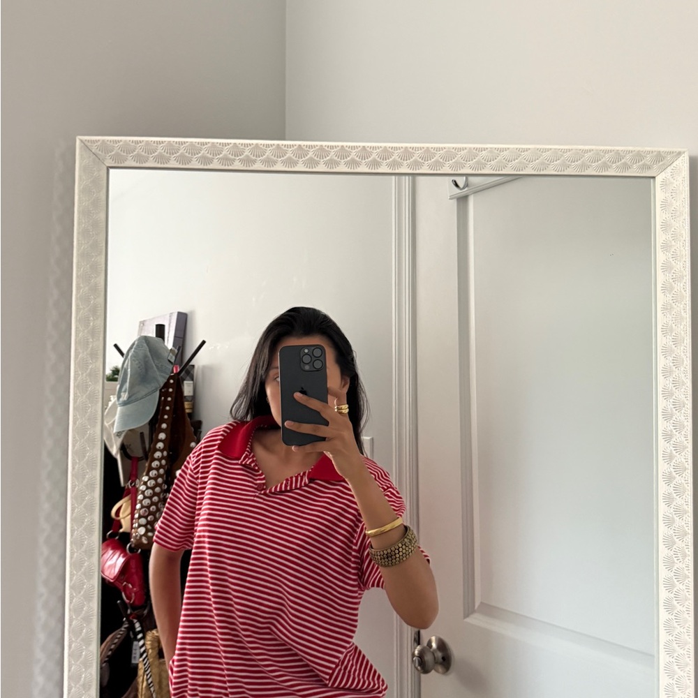 Karen Scott Red and White Striped Button Down Shirt